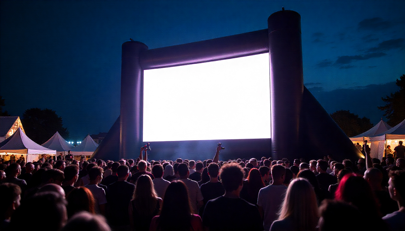 Layar Proyektor Outdoor Tipe Inflatable atau Tiup Sangat Cocok untuk Kebutuhan di Ruangan Terbuka yang Bersifat Portable Ukuran Besar