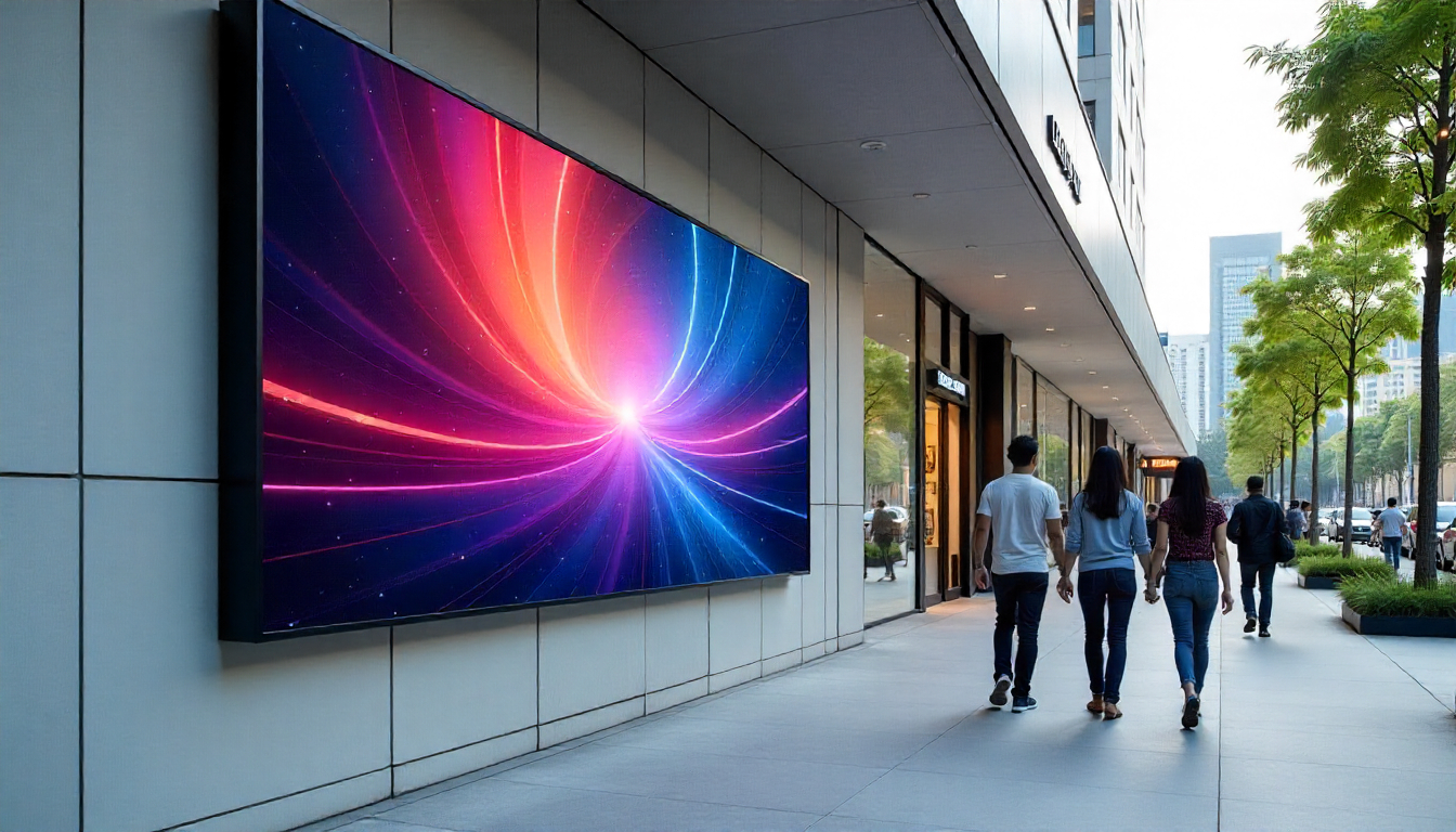 Paket Videotron Outdoor Tipe Wall Mounting yang Telah Diinstalasi pada Sebuah Bangunan