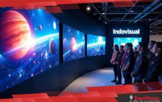 Pengunjung Showroom Indovisual sedang Melihat Demo Produk Monitor Outdoor Waterproof dari Philips serta TaniLED dan Microvision
