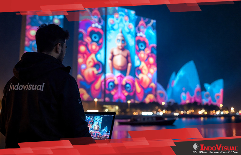 Proses Pengaplikasian dan Kontrolling Video Mapping Laser di Bangunan Pencakar Langit oleh Team Indovisual