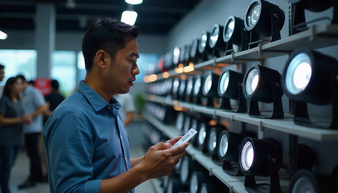 Seorang Pemuda Terkejut Melihat Harga Lampu Panggung LED Par 56 Bervariasi Tergantung Merk dan Spesifikasinya