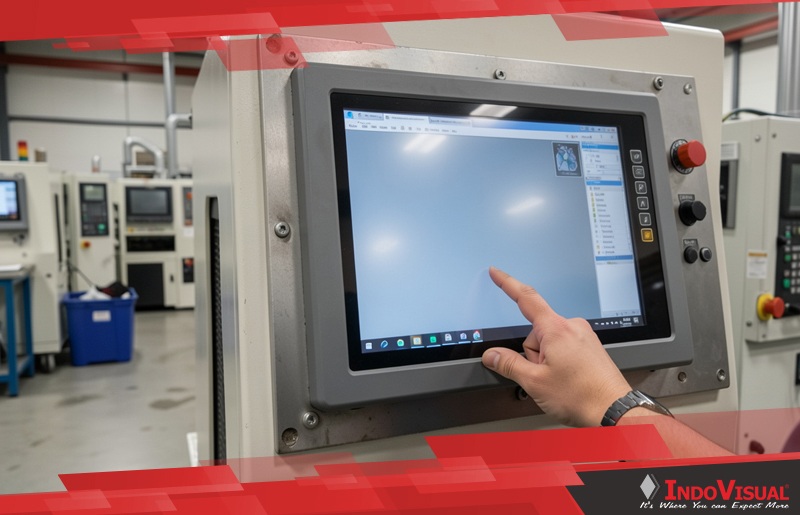 24 Inch Industrial Touch Screen Monitor Terinstalasi pada Sebuah Area Produksi di Pabrik dengan Suhu yang Cukup Tinggi