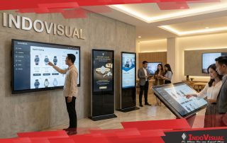 Pilihan Digital Signage 55 Inch Touch Screen di Showroom Indovisual Terdiri dari Video Wall serta Kiosk dan Monitor Signage yang Responsif