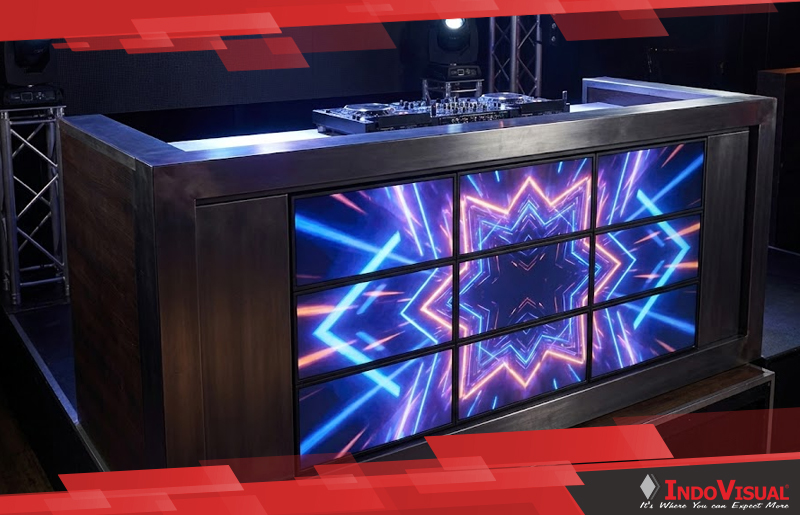 Video Wall DJ Booth yang Dibangun oleh Indovisual dan Diinstalasi pada Dinding Depan Meja DJ