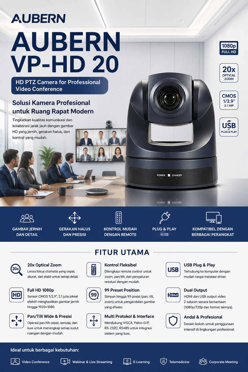 Kamera Video Bar Conference System dari Aubern yang Didistribusikan oleh Indovisual