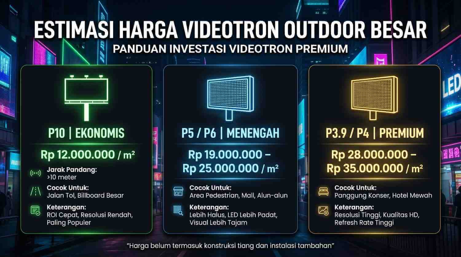 Tabel Estimasi Harga Videotron Besar Tipe Outdoor