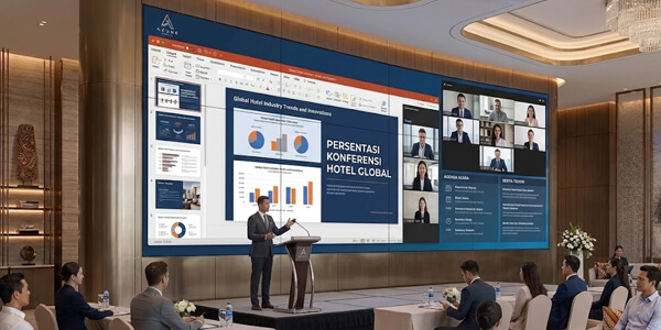 Video Wall Narrow Bezel yang Digunakan untuk Presentasi di Ruang Conference Ballroom Hotel